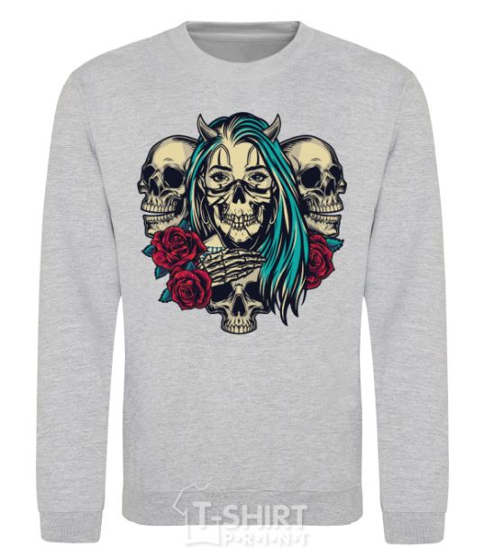 Sweatshirt Girl and skulls sport-grey фото