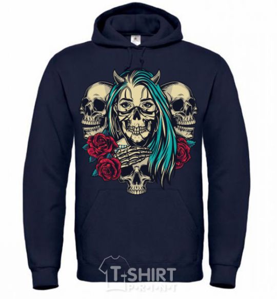 Men`s hoodie Girl and skulls navy-blue фото