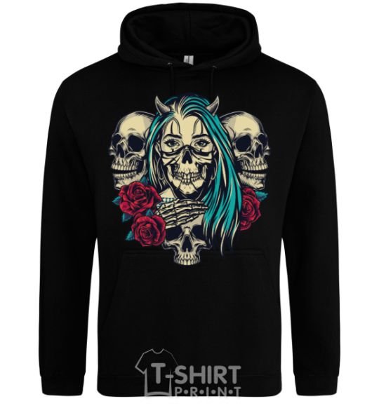 Men`s hoodie Girl and skulls black фото