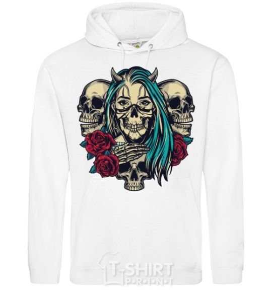 Men`s hoodie Girl and skulls White фото