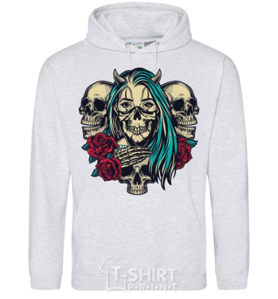 Men`s hoodie Girl and skulls sport-grey фото