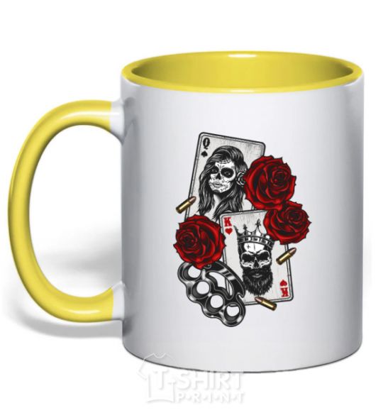 Mug with a colored handle Santa Muerte and skull yellow фото
