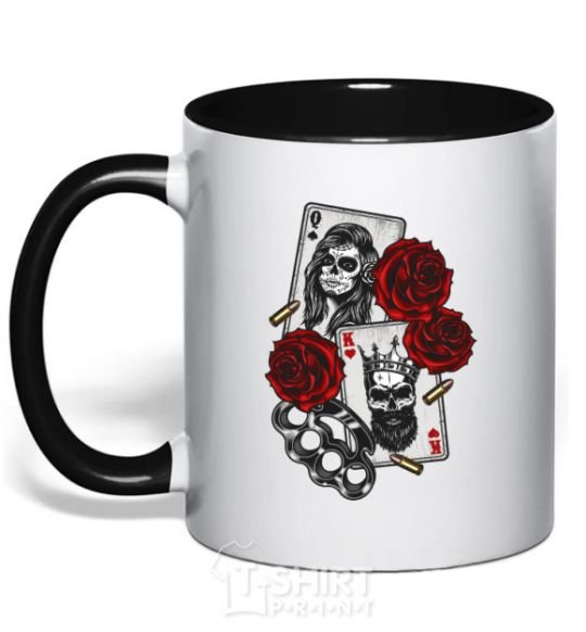 Mug with a colored handle Santa Muerte and skull black фото