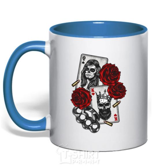 Mug with a colored handle Santa Muerte and skull royal-blue фото