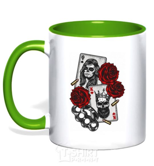 Mug with a colored handle Santa Muerte and skull kelly-green фото