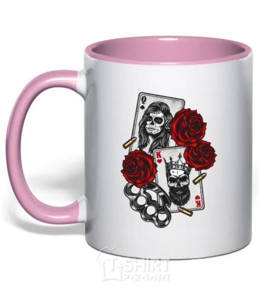 Mug with a colored handle Santa Muerte and skull light-pink фото