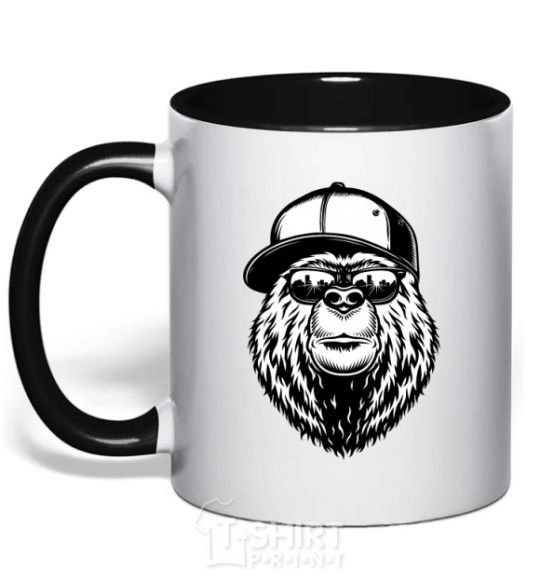 Mug with a colored handle Bear in fullcap black фото