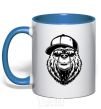 Mug with a colored handle Bear in fullcap royal-blue фото