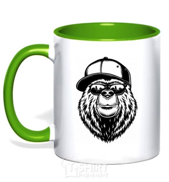 Mug with a colored handle Bear in fullcap kelly-green фото