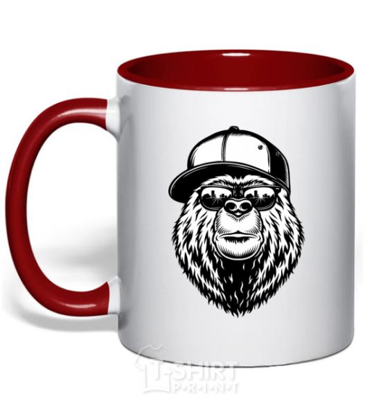 Mug with a colored handle Bear in fullcap red фото