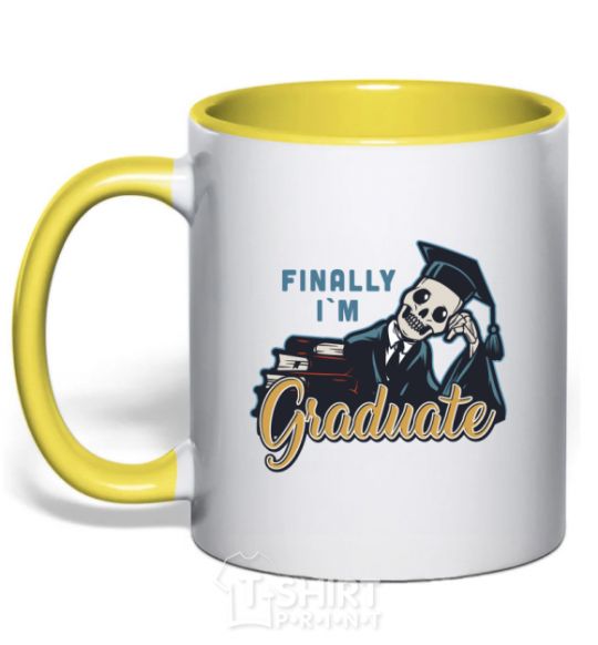 Mug with a colored handle Finally i'm graduate yellow фото
