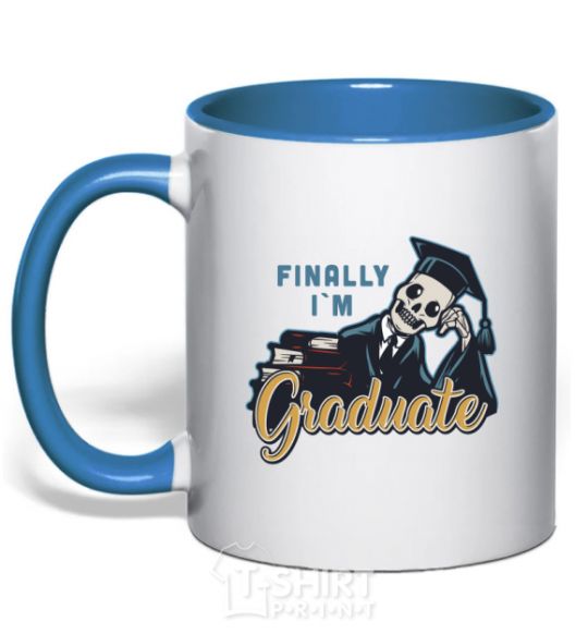 Mug with a colored handle Finally i'm graduate royal-blue фото