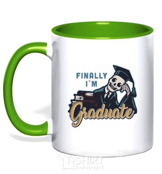 Mug with a colored handle Finally i'm graduate kelly-green фото