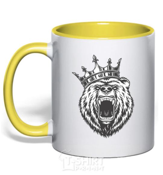 Mug with a colored handle Bear in crown yellow фото