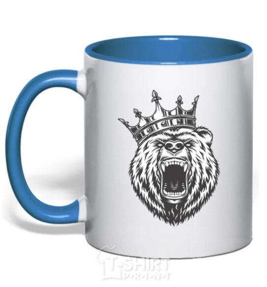 Mug with a colored handle Bear in crown royal-blue фото
