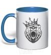 Mug with a colored handle Bear in crown royal-blue фото
