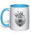 Mug with a colored handle Bear in crown sky-blue фото