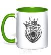 Mug with a colored handle Bear in crown kelly-green фото