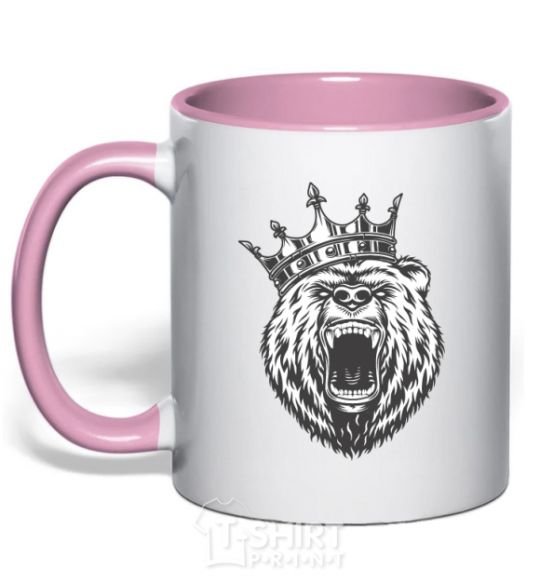 Mug with a colored handle Bear in crown light-pink фото
