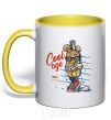 Mug with a colored handle Cool age it's about college yellow фото