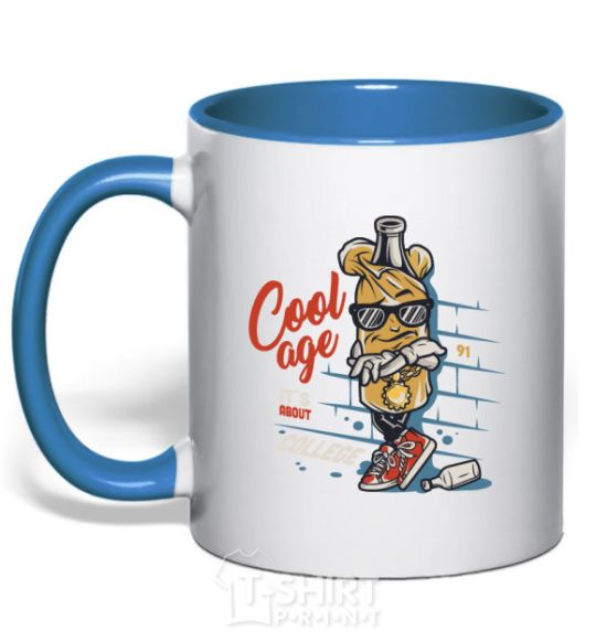 Mug with a colored handle Cool age it's about college royal-blue фото