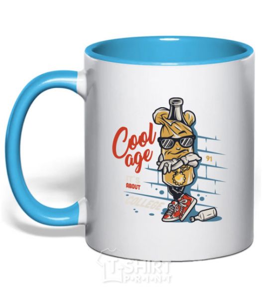 Mug with a colored handle Cool age it's about college sky-blue фото