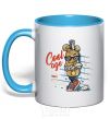 Mug with a colored handle Cool age it's about college sky-blue фото