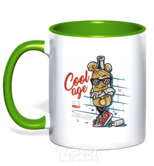 Mug with a colored handle Cool age it's about college kelly-green фото