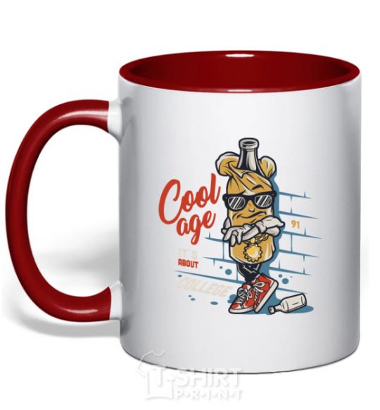 Mug with a colored handle Cool age it's about college red фото