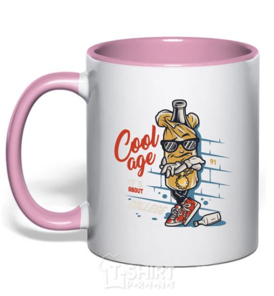 Mug with a colored handle Cool age it's about college light-pink фото