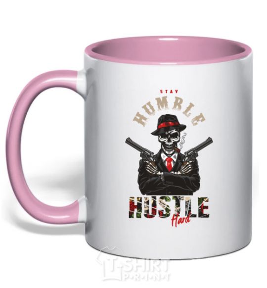 Чашка с цветной ручкой Stay humble hustle hard Нежно розовый фото