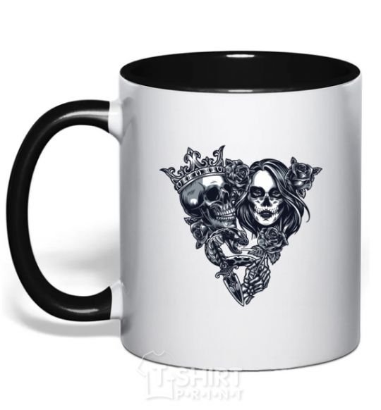 Mug with a colored handle Santa Muerte V black фото