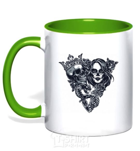 Mug with a colored handle Santa Muerte V kelly-green фото