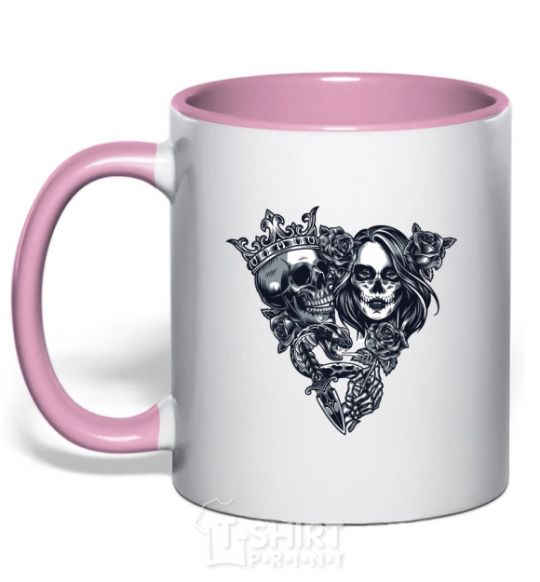 Mug with a colored handle Santa Muerte V light-pink фото