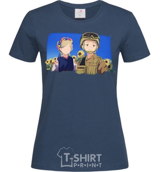 Women's T-shirt Ukrainian anime soldier navy-blue фото