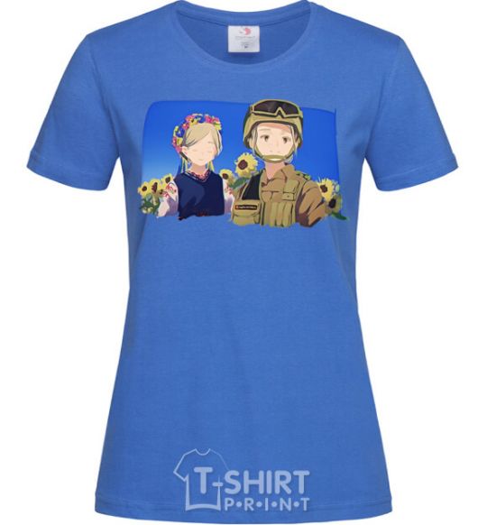 Women's T-shirt Ukrainian anime soldier royal-blue фото