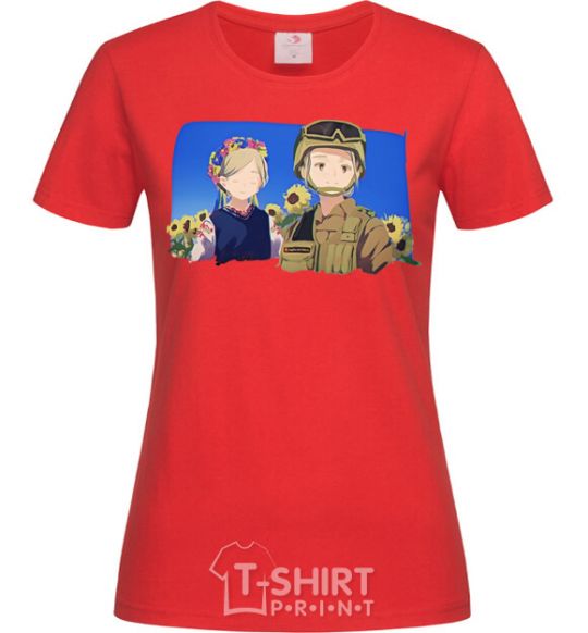 Women's T-shirt Ukrainian anime soldier red фото