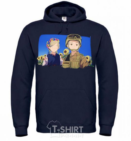 Men`s hoodie Ukrainian anime soldier navy-blue фото