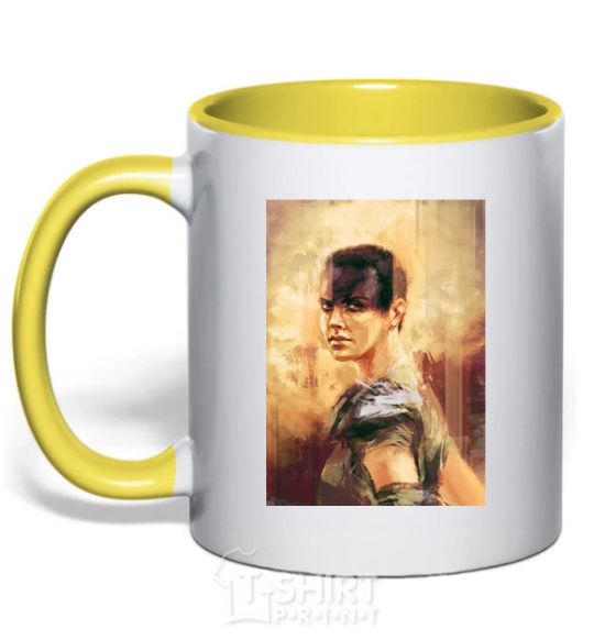 Mug with a colored handle Furiosa mad max yellow фото