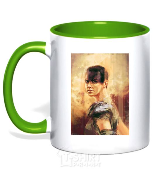 Mug with a colored handle Furiosa mad max kelly-green фото