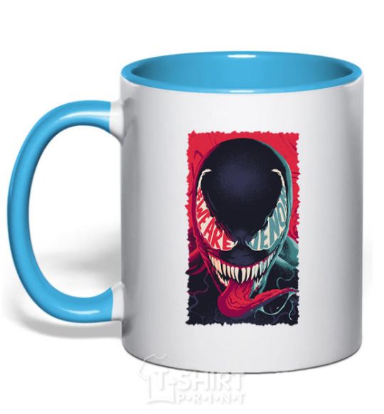 Mug with a colored handle We are venom sky-blue фото