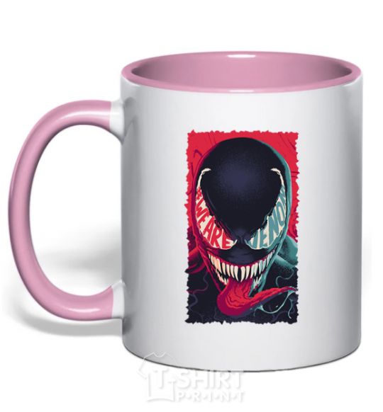 Mug with a colored handle We are venom light-pink фото