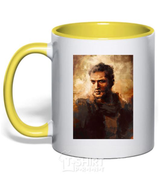 Mug with a colored handle Mad Max yellow фото