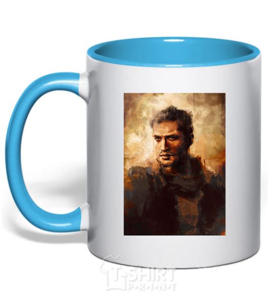 Mug with a colored handle Mad Max sky-blue фото