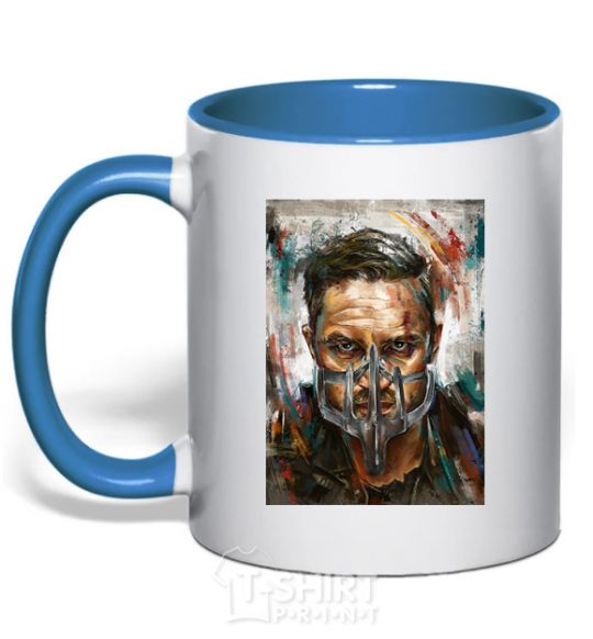 Mug with a colored handle Tom Hardy in a mask royal-blue фото