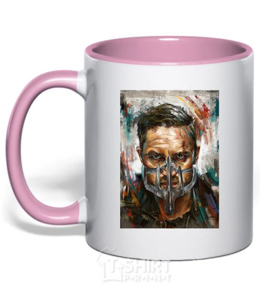 Mug with a colored handle Tom Hardy in a mask light-pink фото