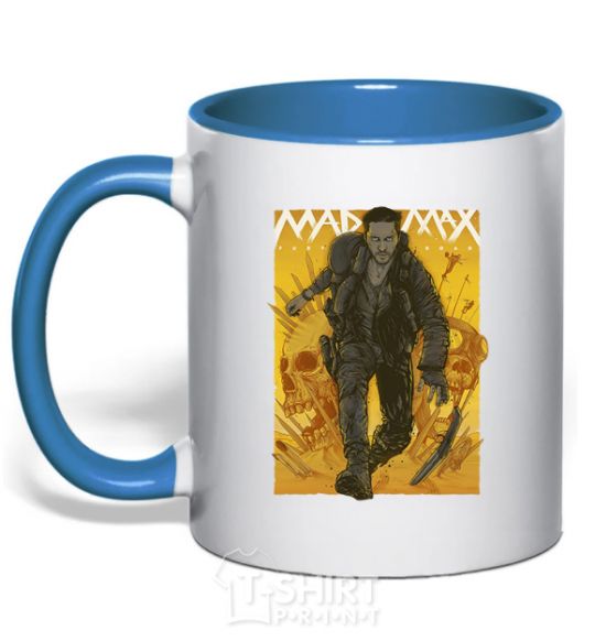 Mug with a colored handle Mad max fury road yellow royal-blue фото