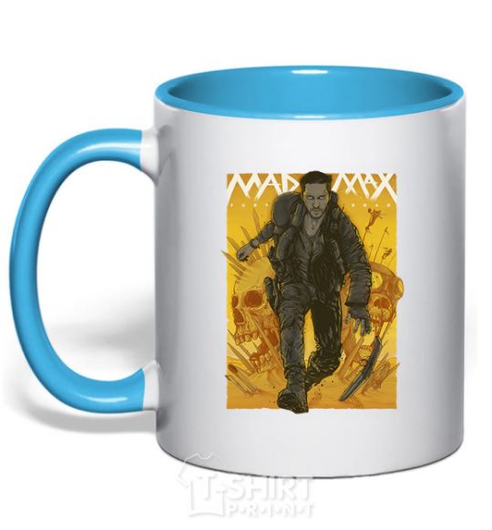 Mug with a colored handle Mad max fury road yellow sky-blue фото