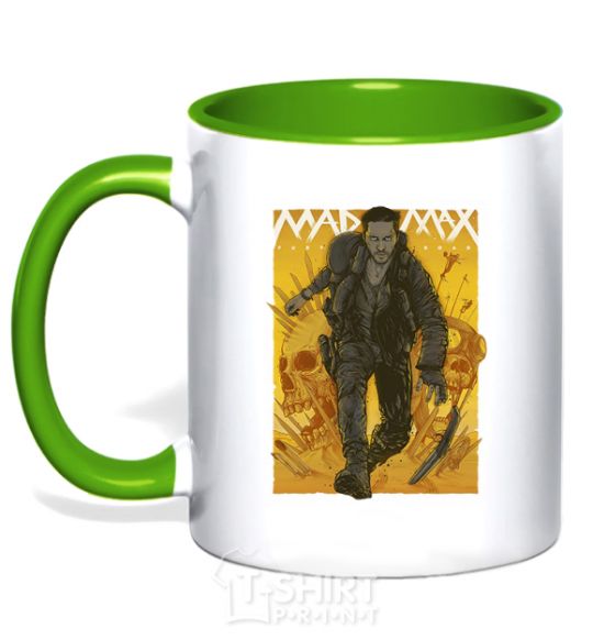 Mug with a colored handle Mad max fury road yellow kelly-green фото