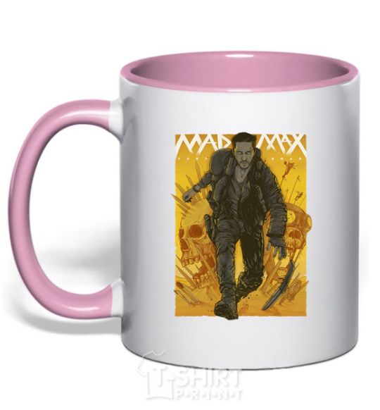Mug with a colored handle Mad max fury road yellow light-pink фото
